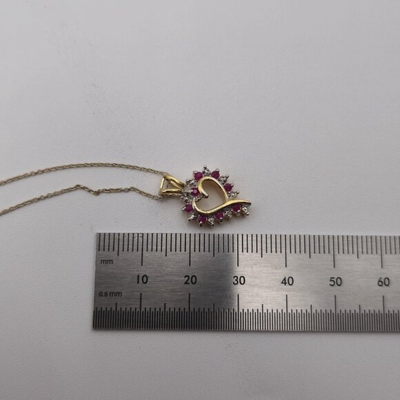 19 Inch Gold Over Sterling Silver Ruby Gems Heart Necklace A2452 - Picture 7 of 8